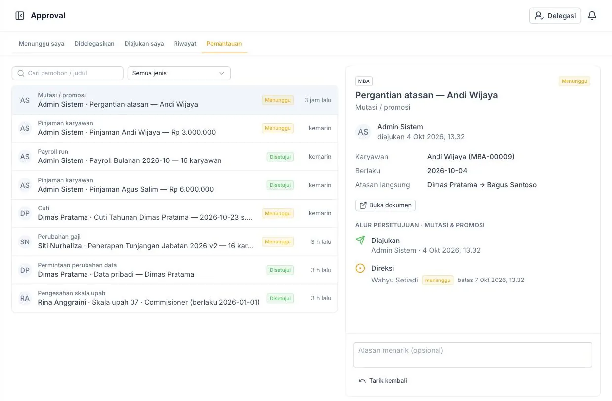 Workflow approval inbox in HRIX