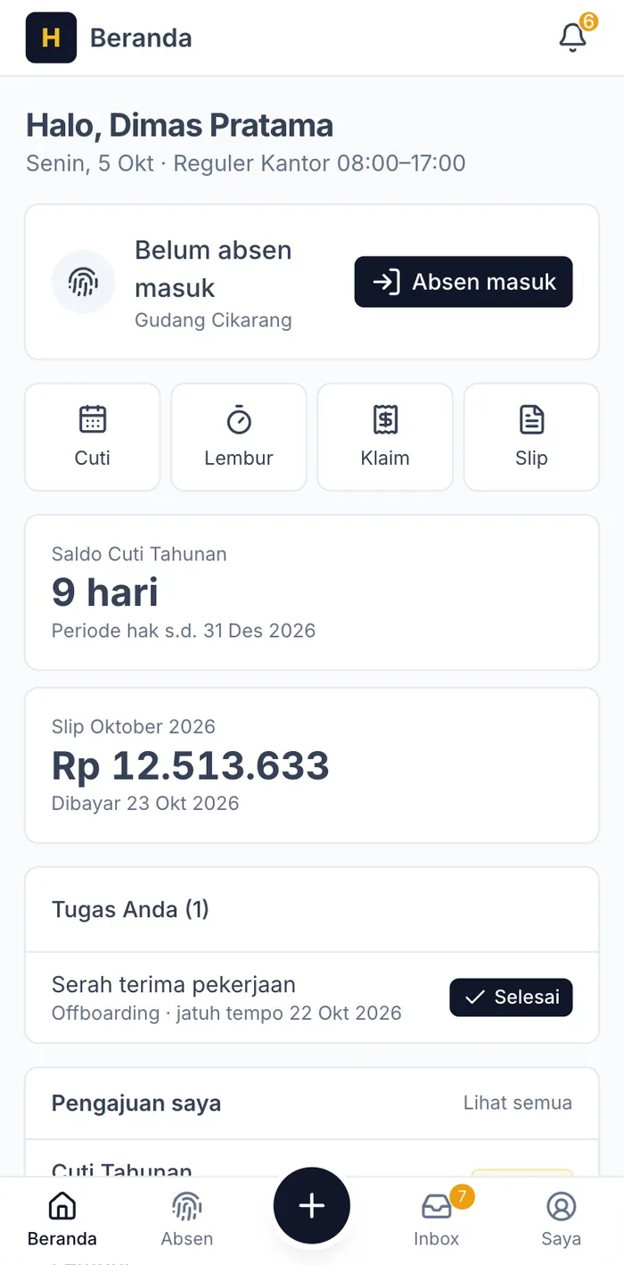 HRIX self-service home screen on a phone